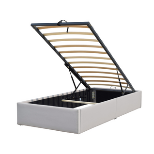 Lit Coffre Déhoussable Gris Loris 90x200 Avec Pieds, Montage Rapide, Revêtement Pvc