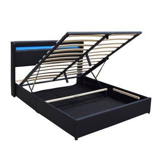 Lit Coffre Dehoussable 160x200 Cm Avec Tête De Lit LED-14 Lattes-revêtement Pvc Simili