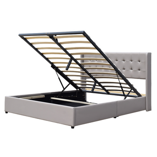 Lit Coffre Dehoussable 160x200 Cm Avec Tête De Lit Capitonnée Et 14 Lattes-revêtement Pvc Simili