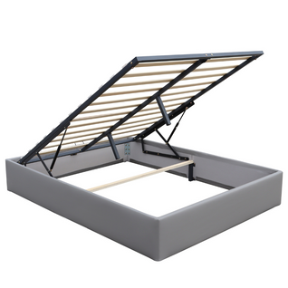 Lit Coffre Déhoussable Gris 120x200 Cm Avec 12 Lattes-revetement Pvc Simili