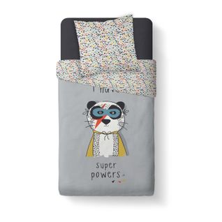 Parure De Couette Enfant Powers - 100% Coton 57 Fils - 140 X 200 Cm - Gris