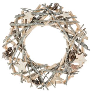 Couronne De Noël En Bois Et Branches - Diam. 32 Cm - Gris