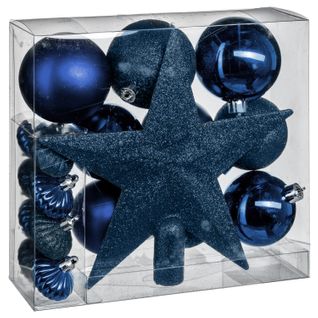 Kit De Décorations Pour Sapin De Noël - 18 Pièces - Bleu Nuit