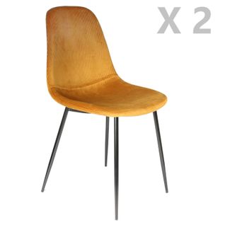 2 Chaises Design Velours Giulia - Jaune Moutarde