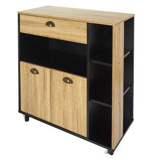 Desserte De Cuisine Sur Roulettes - Effet Bois Et Noir