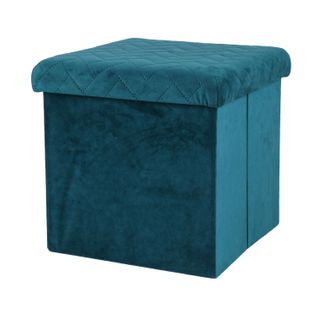 Pouf De Rangement Pliable Kube En Velours - Bleu Vert