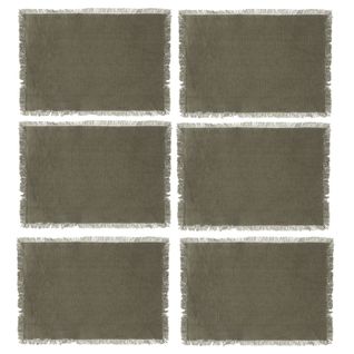 Lot De 6 Sets De Table Maha En Coton - Longueur 45 Cm X Largeur 30 Cm - Vert Kaki