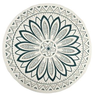 Tapis Rond Imprimé Mandala - Diamètre 90 Cm - Vert