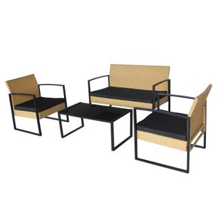 Salon De Jardin Alicante 4 Places Effet Cannage - Beige Et Noir