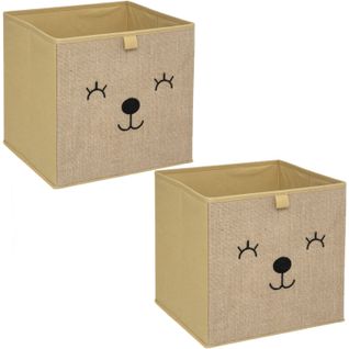 Lot De 2 Boîtes De Rangement Enfant Effet Jute Animal - L. 29 X L. 29 Cm - Marron