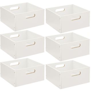 Lot De 6 Boîtes De Rangement Carrée En Mdf - L. 31 X H. 15 Cm - Blanc