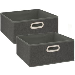 Lot De 2 Boites De Rangement En Tissu L.31 X H. 15 Cm - Gris Foncé Chiné