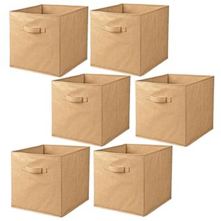Lot De 6 Cubes De Rangement Pliables En Tissus Avec Poignée - 30x30x30cm - Rose Pêche