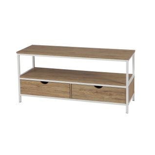 Meuble TV Casa Blanca En Panneaux De Particules Et Métal 2 Tiroirs - L.120 Cm X H.57 Cm - Beige Et