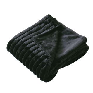 Plaid Sela Imitiation Fourrure Côtélée Et Flanelle - 150 X 125 Cm - Noir