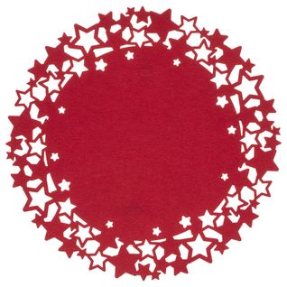 Lot De 6 Sets De Table De Noël Rond Motifs Étoiles En Feutrine Diam. 38 Cm - Rouge