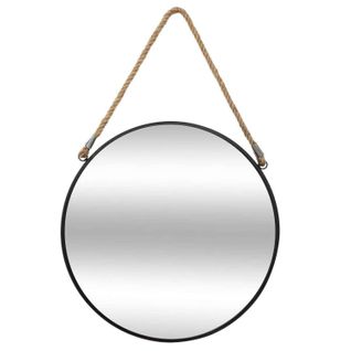 Miroir En Métal Suspendu Avec Corde - Diamètre 55 Cm - Noir