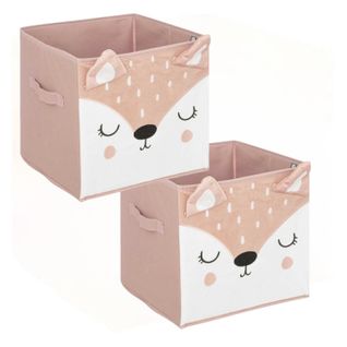 Lot De 2 Boites De Rangement Biche En Velours - 29x29x29cm - Rose