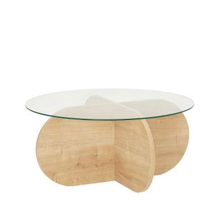 Table Basse Ronde Luminix En Verre Et Bois - Beige