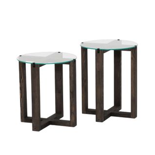Lot De 2 Tables D'appoint Galadron En Verre Et Bois - Transparent Et Gris Foncé
