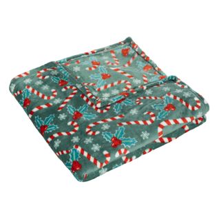 Plaid De Noël Motif Houx - 130 X 180 Cm - Vert Et Rouge