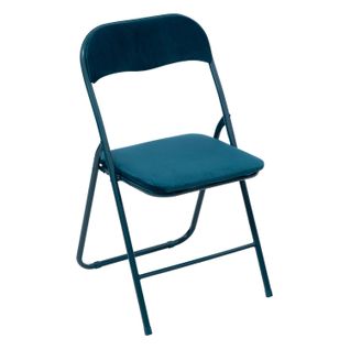 Chaise Pliante Effet Velours - Bleu