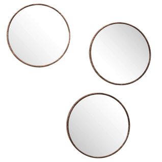 Lot De 3 Miroirs Ronds Imitation Bois - Diam 26 Cm - Marron