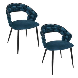 Lot De 2 Chaises Assise Tressée Lund - Bleu