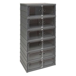 Tour De Rangement Pliable Avec 6 Étages En Plastique - Gris