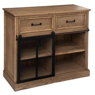 Buffet Avec Porte Coulissante En Verre Danik - Marron Et Noir
