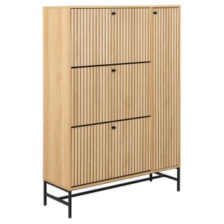 Meuble à Chaussures 3 Tiroirs Et 3 Étagères Effet Tasseaux Baïkal - Beige