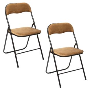 Lot De 2 Chaises Pliantes Effet Velours - Ocre Doré