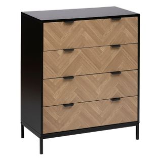 Commode 4 Tiroirs En Bois Et Métal Chevrons - Beige Et Noir