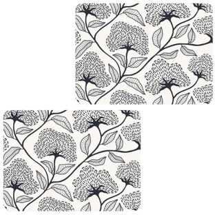 Lot De 2 Sets De Table Motifs Ginkgo Cassia - 28 X 43 Cm - Beige Et Noir