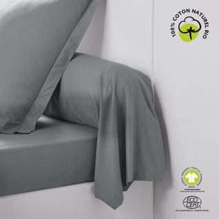 Taie De Traversin - 100% Coton Bio - 45 X 185 Cm - Gris Acier
