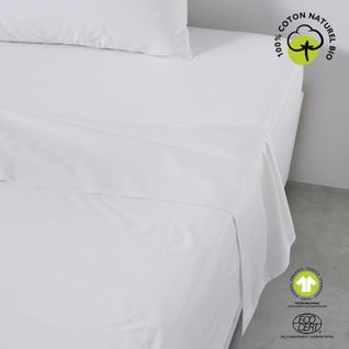 Drap Plat - 100% Coton Bio - 300 X 240 Cm - Blanc Craie