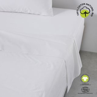 Drap Plat - 100% Coton Bio - 180 X 290 Cm - Blanc Craie
