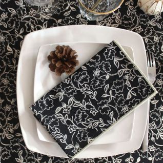 Lot De 4 Serviettes De Table Noires Avec Lignes Écrues Linette - 40 X 40 Cm