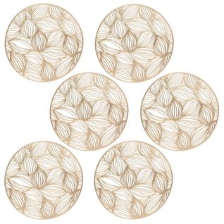 Lot De 6 Sets De Table Motif Feuillage Atomne - Diam 38 Cm - Doré