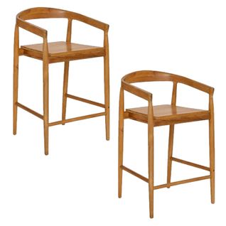Lot De 2 Tabourets De Bar En Teck Naturel Miyako - Marron