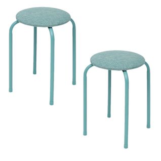 Lot De 2 Tabourets D'appoint En Métal Et Tissu Chiné Flexy - Vert Céladon