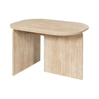 Table Basse Ovale Effet Travertin Pietra - Beige