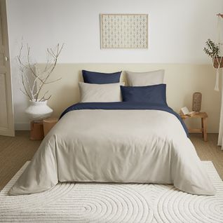Pack Complet 6 Pièces Lin/marine Réversible Housse De Couette Pour Lit 140 X 190 Cm