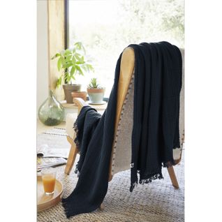 Plaid à Franges "gaïa" - 180x220 Cm - "gaze De Coton"