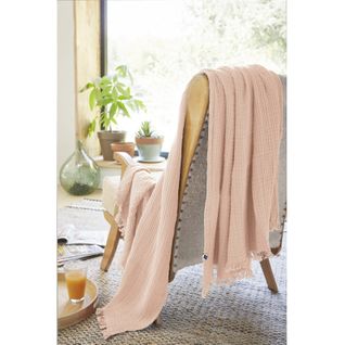 Plaid à Franges "gaïa" - 180x220 Cm - "gaze De Coton"