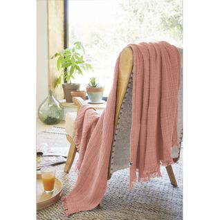 Plaid à Franges "gaïa" - 130x160 Cm - "gaze De Coton"