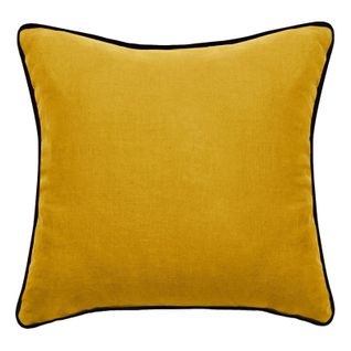 Housse De Coussin Lin Lavé - Doublé Coton Lavé - Finition Galon Noir "prélude"