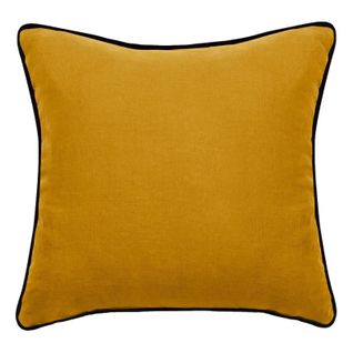 Housse De Coussin Lin Lavé - Doublé Coton Lavé - Finition Galon Noir "prélude"