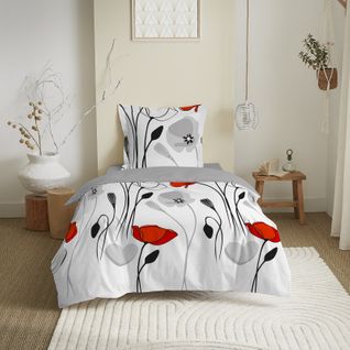 Parure De Couette Réversible Pour Lit 90 X 190 Cm Coquelicot