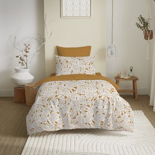 Pack Complet Housse De Couette Réversible Pour Lit 90 X 190 Cm Agathe Moutarde